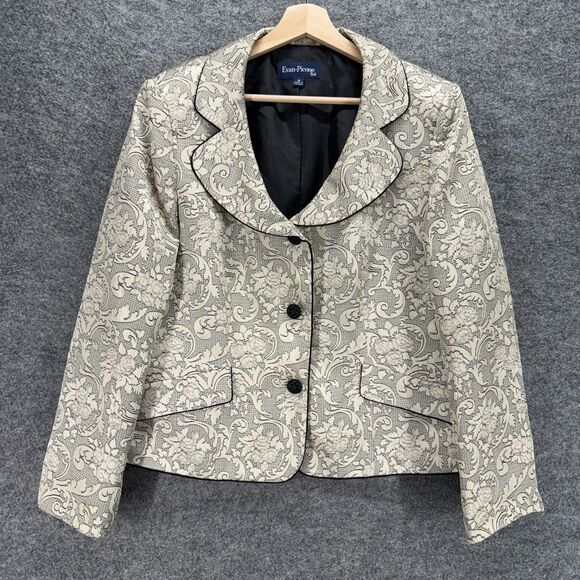 Evan Picone Jackets & Blazers - Evan Picone Blazer Women 18 Plus Gray Floral Button Up Collared Long Sleeve